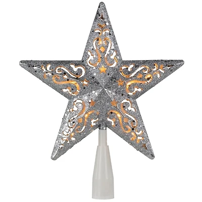 LED Silver Glitter Star Christmas Tree Topper