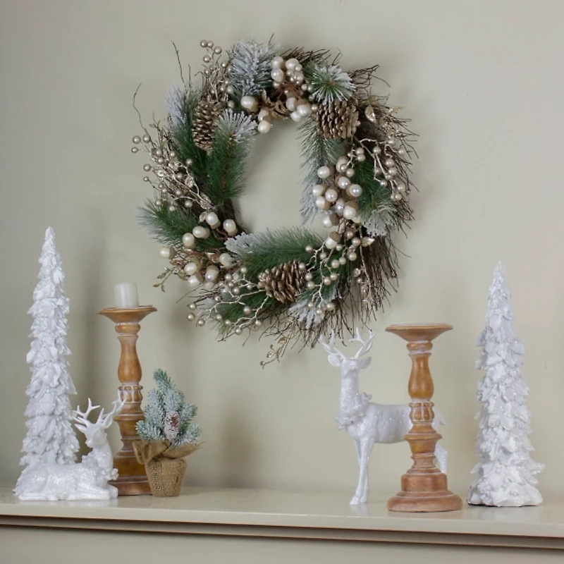 Frosted Champagne Acorns Christmas Wreath
