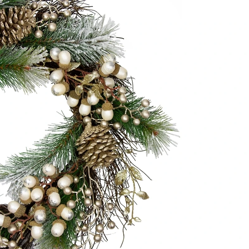 Frosted Champagne Acorns Christmas Wreath