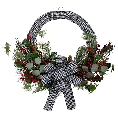 Houndstooth Ribbon and Pine Berry Wreath