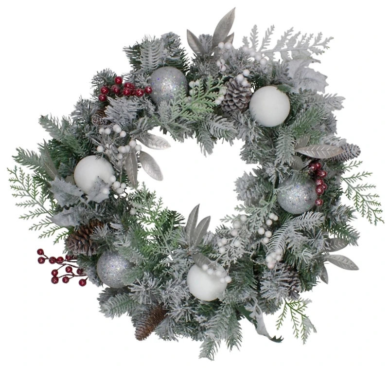 Ornaments and Frosted Cedar Berries Wreath