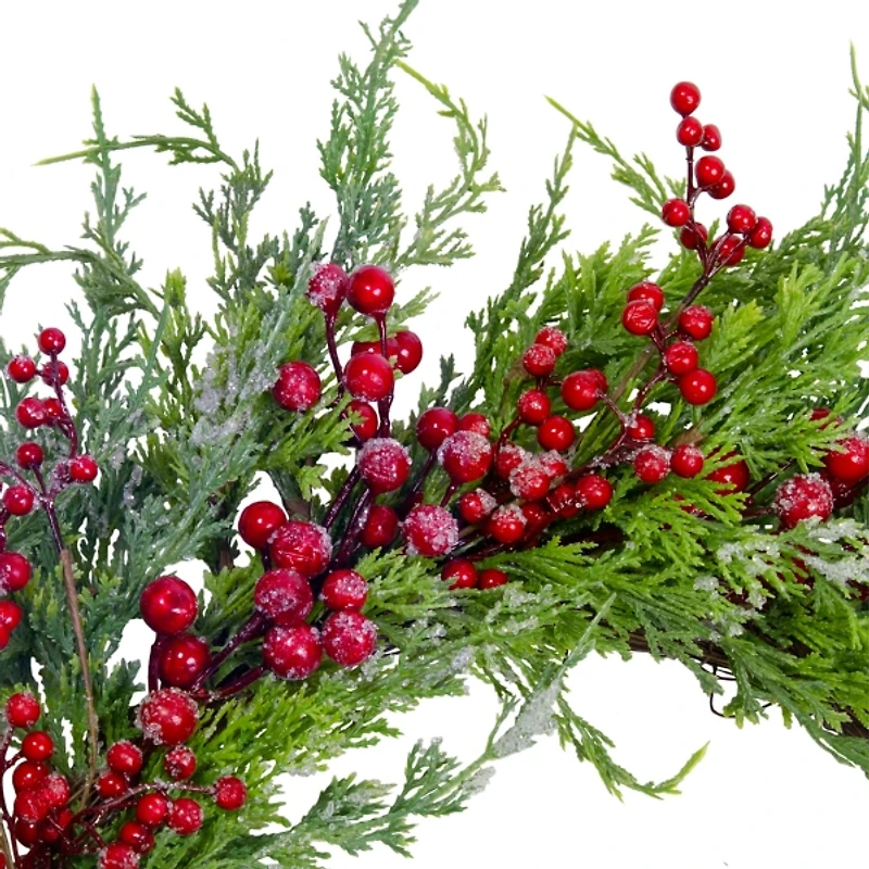 Iced Red Berries and Cedar Wreath