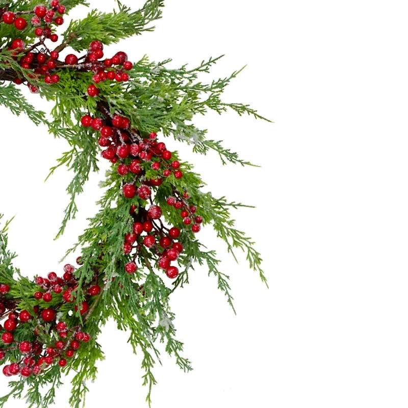 Iced Red Berries and Cedar Wreath