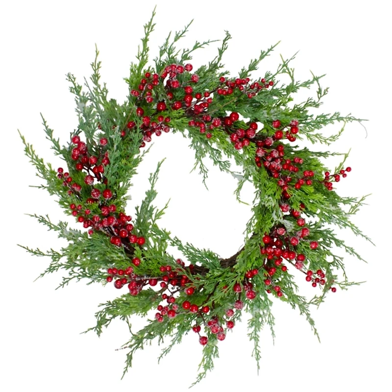 Iced Red Berries and Cedar Wreath
