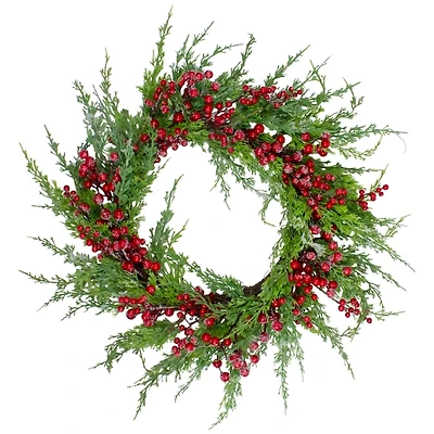 Iced Red Berries and Cedar Wreath