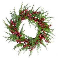 Iced Red Berries and Cedar Wreath