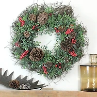Lightly Frosted Cedar and Red Berry Wreath