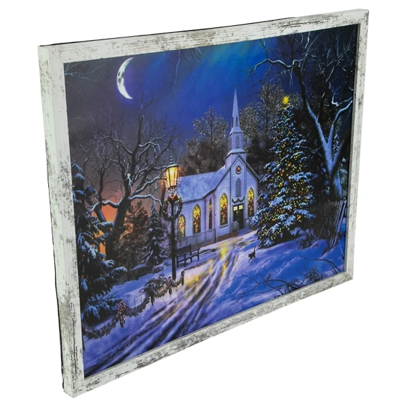 Night Church Christmas LED Canvas Art Print
