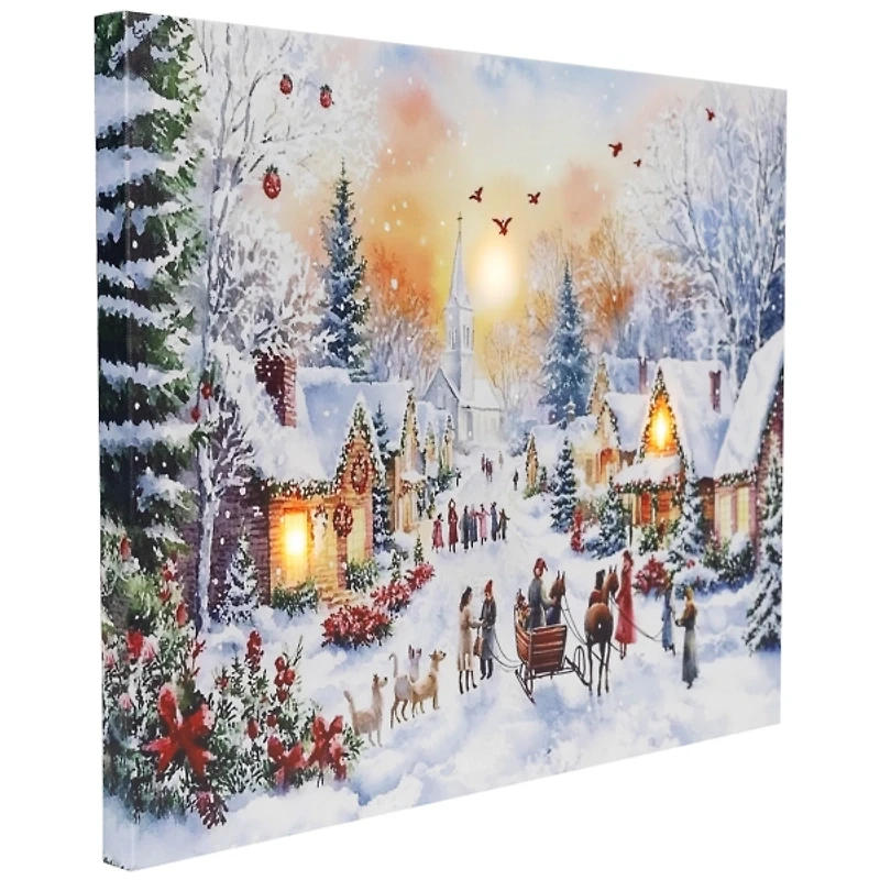 LED Light Snowy Christmas Village Canvas Wall Art