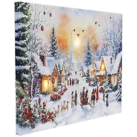 LED Light Snowy Christmas Village Canvas Wall Art