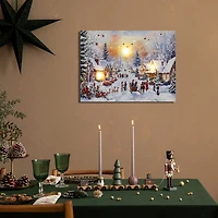 LED Light Snowy Christmas Village Canvas Wall Art