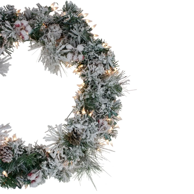 Pre-Lit Flocked Snowy Pine Christmas Wreath