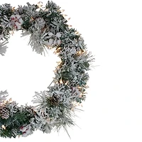 Pre-Lit Flocked Snowy Pine Christmas Wreath