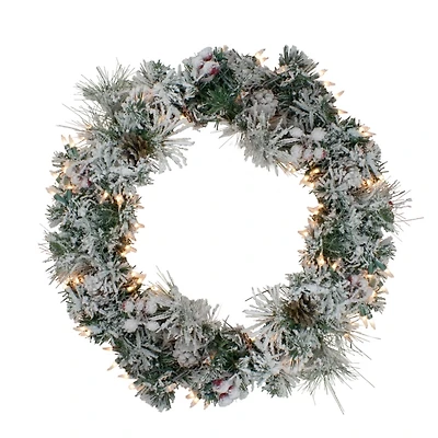Pre-Lit Flocked Snowy Pine Christmas Wreath