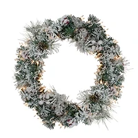 Pre-Lit Flocked Snowy Pine Christmas Wreath