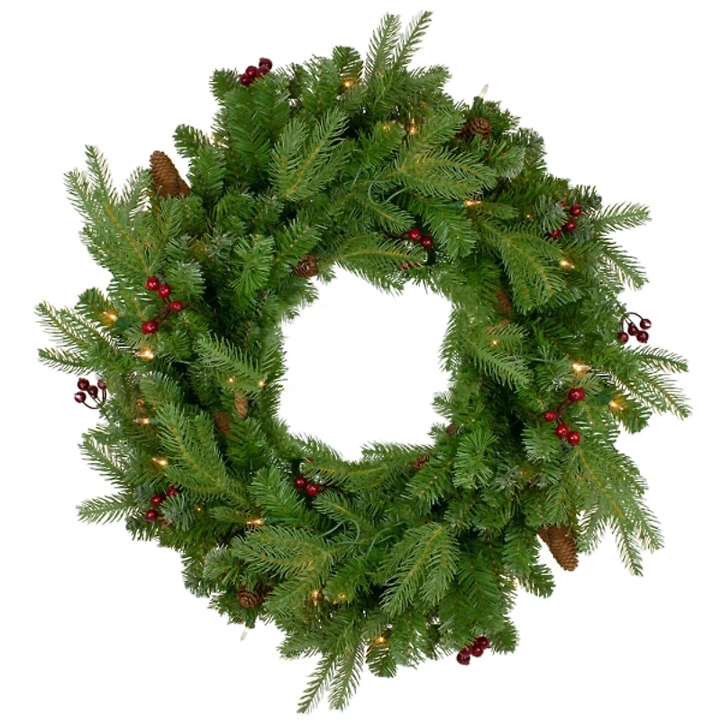 Mixed Winterberry Pinecone Pre-Lit Wreath