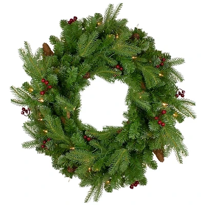 Mixed Winterberry Pinecone Pre-Lit Wreath