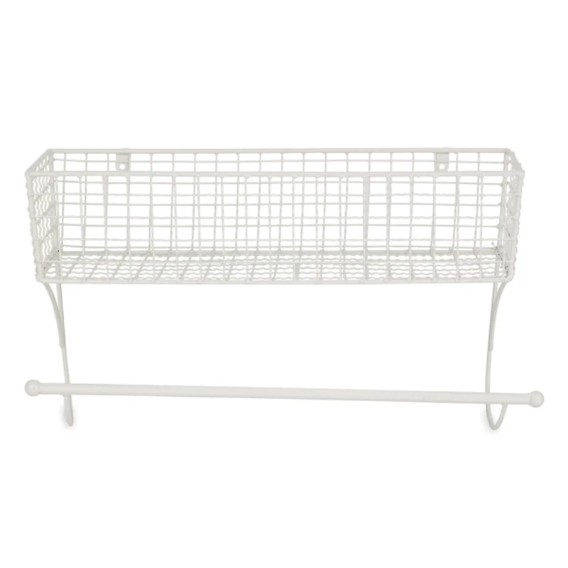 Antique White Wire Basket Towel Rack, 17 in.