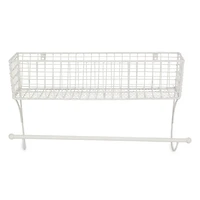 Antique White Wire Basket Towel Rack, 17 in.