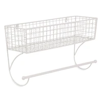 Antique White Wire Basket Towel Rack, 17 in.