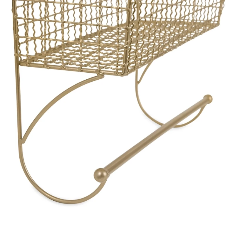 Antique Gold Wire Basket Towel Rack, 17 in.