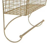 Antique Gold Wire Basket Towel Rack, 17 in.