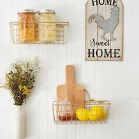 Gold Metal Wire Cage Wall Baskets, Set of 2