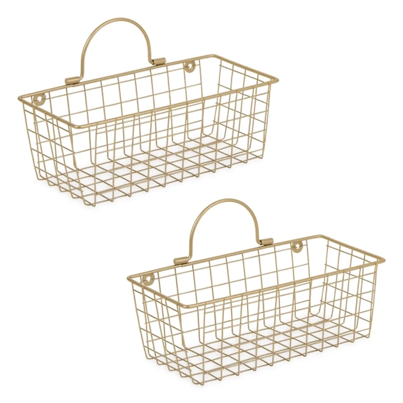 Gold Metal Wire Cage Wall Baskets, Set of 2