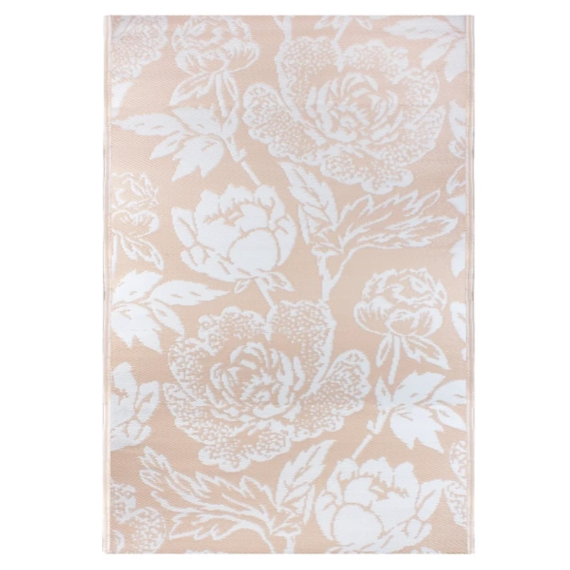 Beige Roses Outdoor Area Rug, 4x6