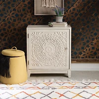 Smokey White Resin Medallion Door Cabinet