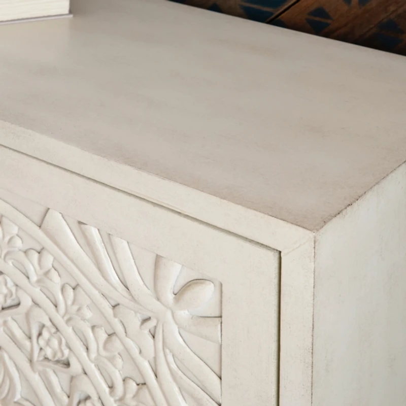 Smokey White Resin Medallion Door Cabinet