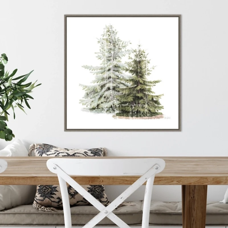Winter Trees Gray Framed Canvas Art Print