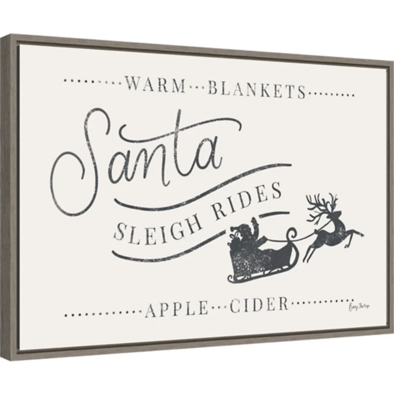 Santa Sleigh Rides Gray Framed Canvas Art Print