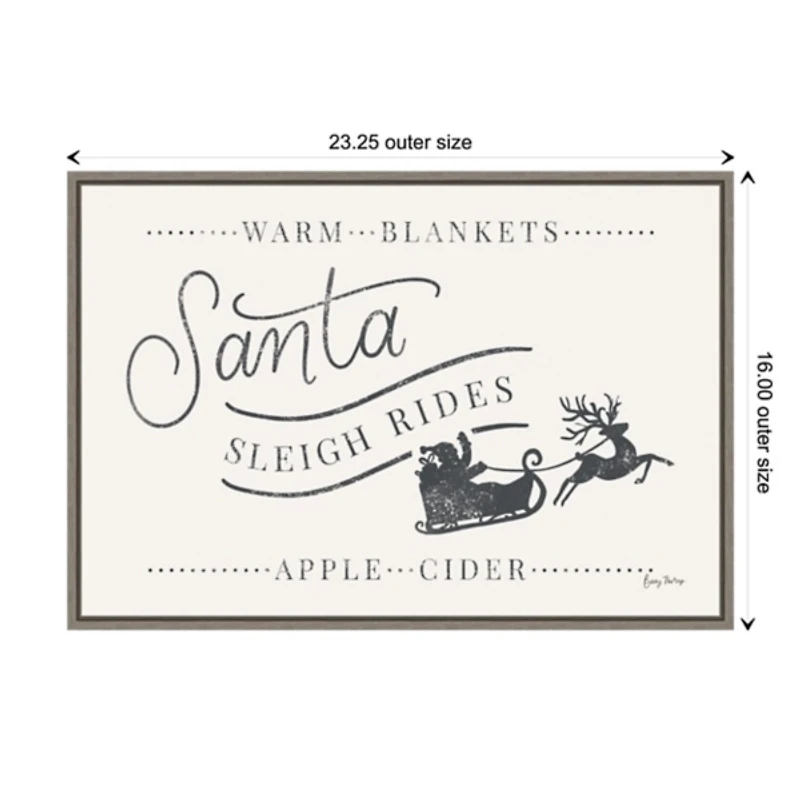Santa Sleigh Rides Gray Framed Canvas Art Print
