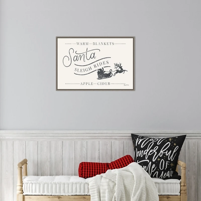 Santa Sleigh Rides Gray Framed Canvas Art Print