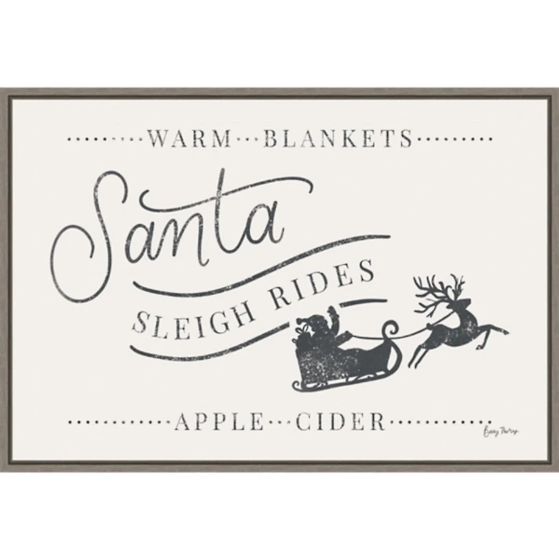 Santa Sleigh Rides Gray Framed Canvas Art Print