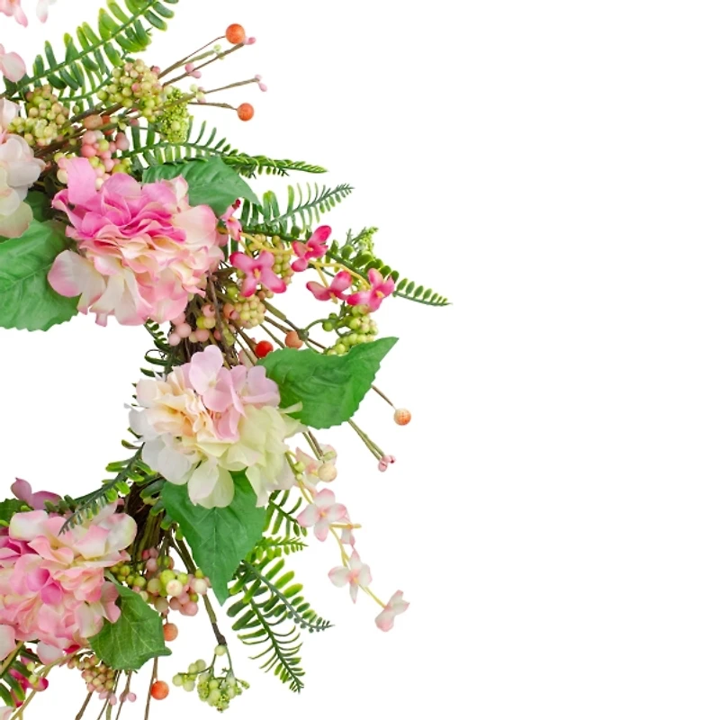 Pink Hydrangea and Fern Berry Wreath