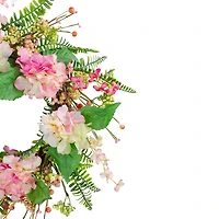 Pink Hydrangea and Fern Berry Wreath
