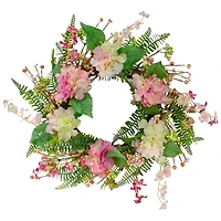Pink Hydrangea and Fern Berry Wreath