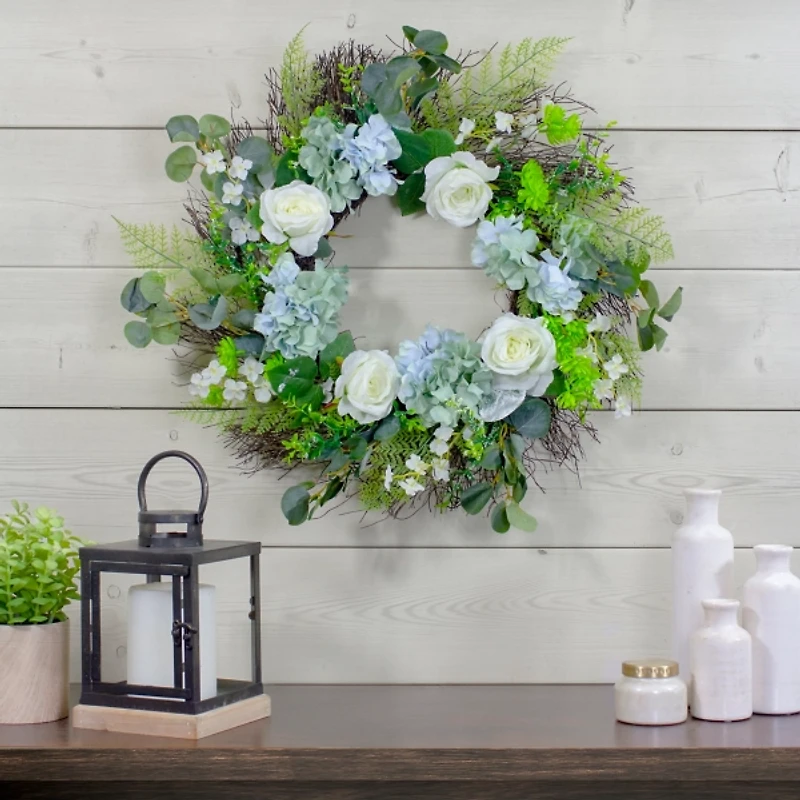 Blue and White Flower Blend Wreath