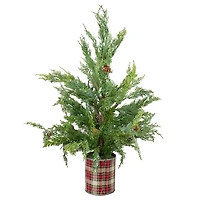 Iced Mini Cedar Tree in Plaid Metal Planter
