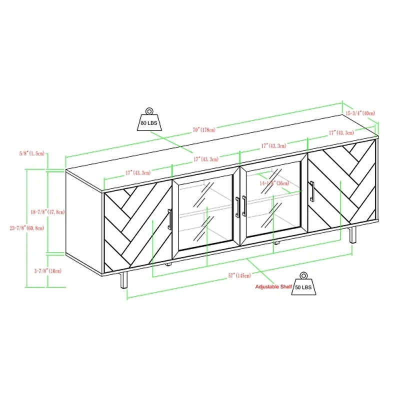 Birch Wood Herringbone 4-Door TV Stand