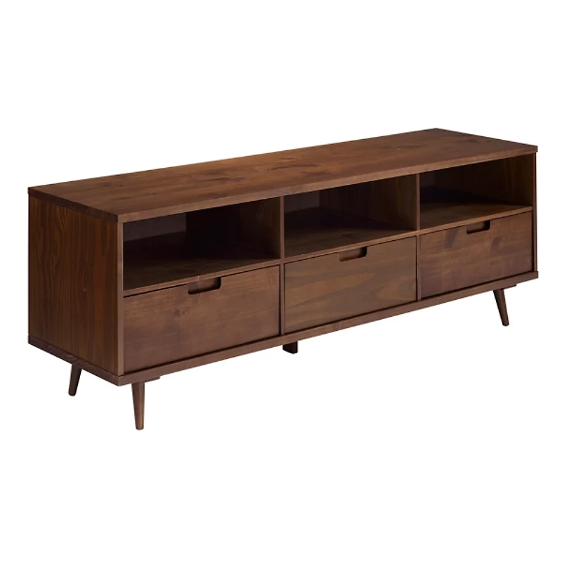 Walnut 3-Drawer Wood TV Stand