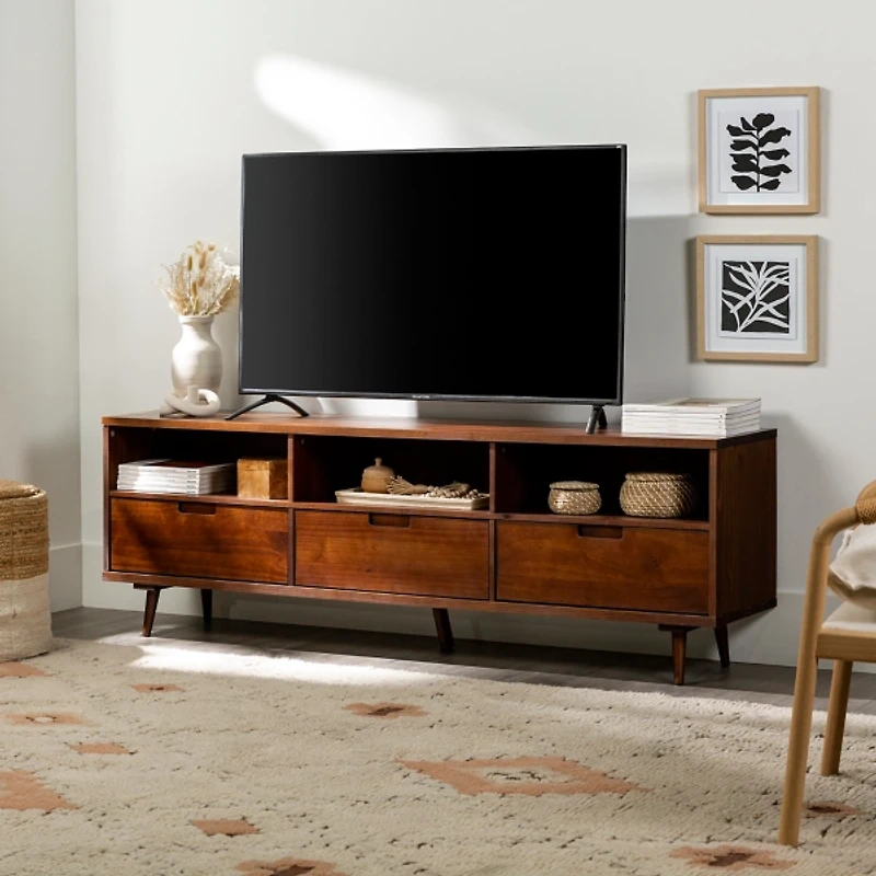 Walnut 3-Drawer Wood TV Stand