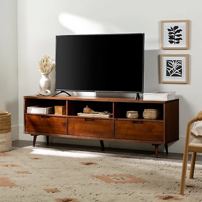 Walnut 3-Drawer Wood TV Stand