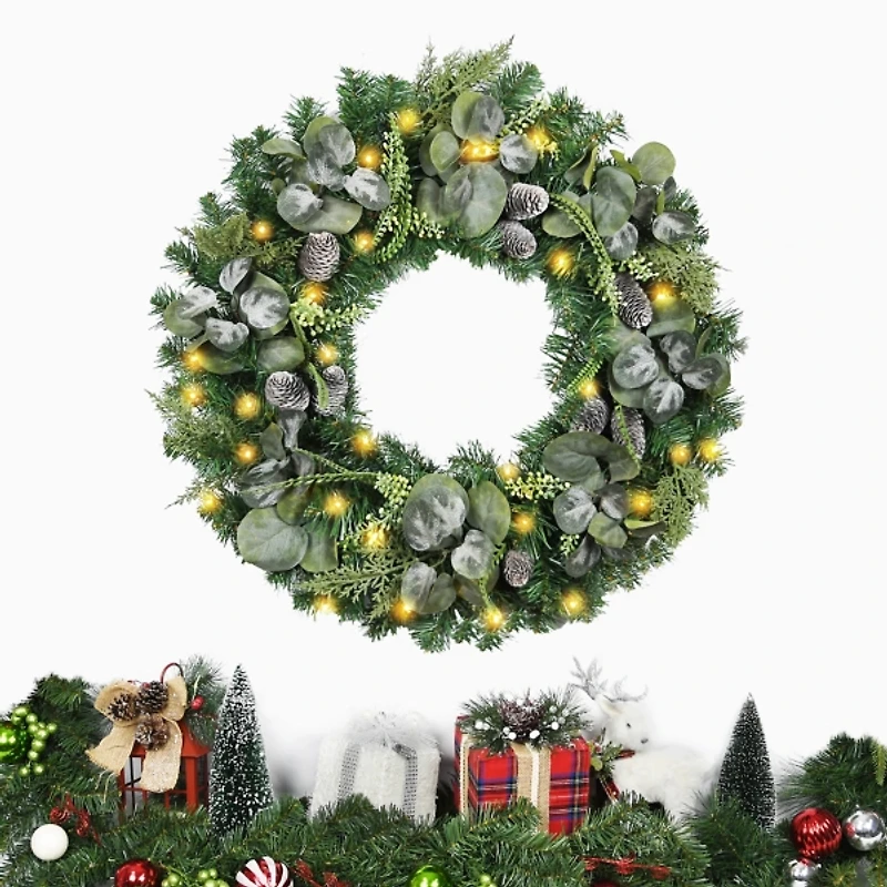 Christmas Eucalyptus Pine Mix Pre-Lit Wreath