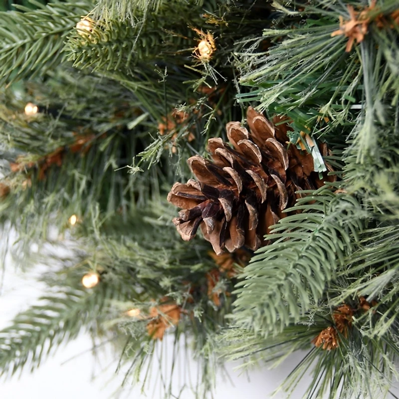 Holiday Pine Needle Cabin Pre-Lit Wreath