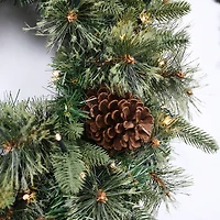 Holiday Pine Needle Cabin Pre-Lit Wreath