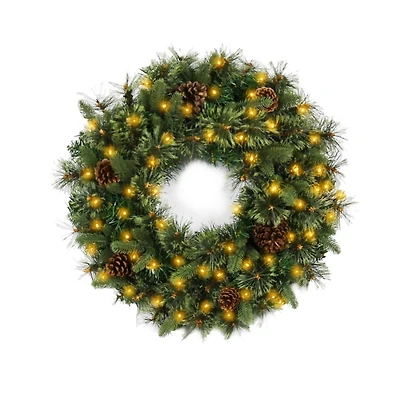 Holiday Pine Needle Cabin Pre-Lit Wreath