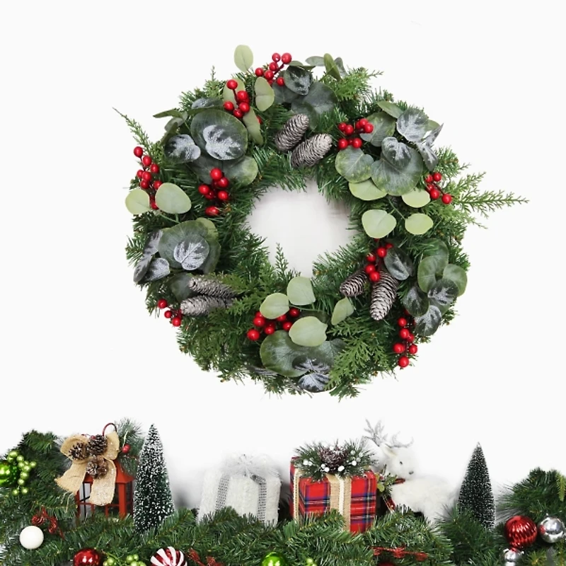 White Tip Pinecone and Eucalyptus Wreath